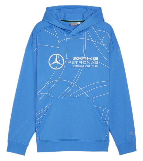 PUMA X Mercedes-Benz AMG Petronas F1 MAPF1 LS Statement Herren Kapuzen-Pullover mit großer Logo Stickerei Baumwoll-Hoodie Langarm-Shirt 621127 08 Blau