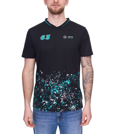 Mercedes-Benz AMG Petronas F1 MAPF1 FW George Russell #63 Sports Men's Basic T-Shirt with Paint Splash Print Cotton Shirt 701220863 001 Black