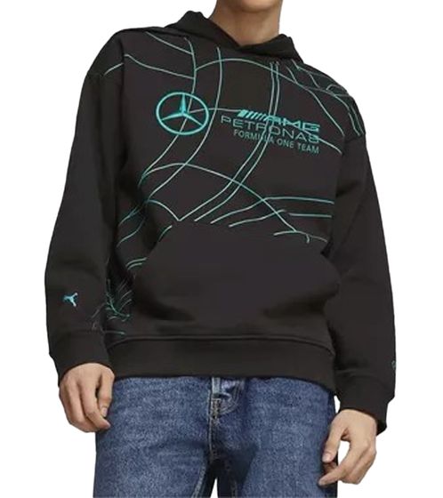 PUMA X Mercedes-Benz AMG Petronas F1 MAPF1 LS Statement men's hooded sweater with large logo embroidery cotton hoodie long-sleeved shirt 621127 01 black