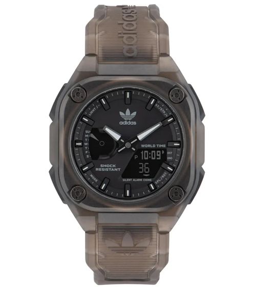 adidas CITY TECH ON Herren und Damen Armband-Uhr modische Sport-Uhr mit Wasserdichtigkeit 10 ATM AOST23059 Grau/Schwarz