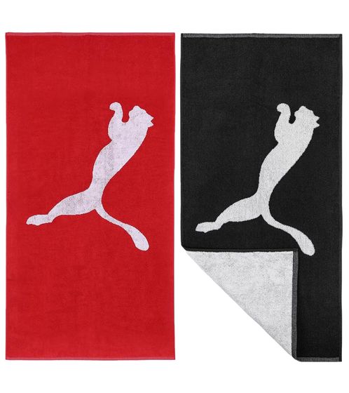 PUMA cotton bath towel terry towel with large brand logo 70cm x 140cm 054552 in red or black