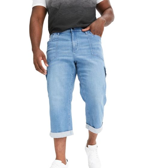 comfortable men's 7/8 jeans with straight waist cargo shorts with twisted hem denim pants 903916 light blue