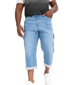 comfortable men's 7/8 jeans with straight waist cargo shorts with twisted hem denim pants 903916 light blue