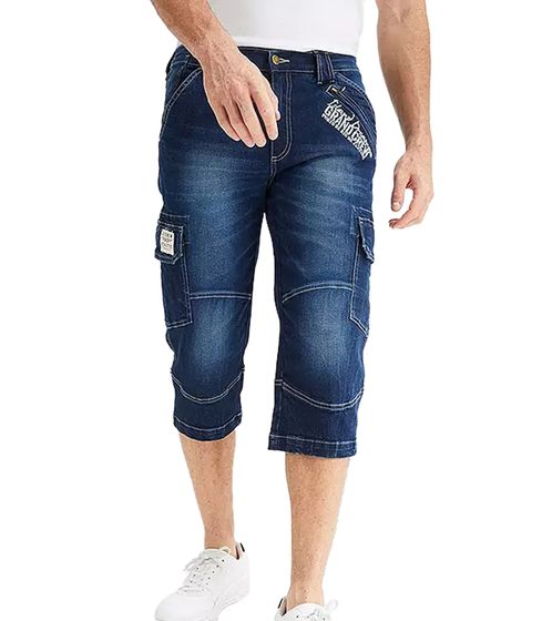 classic men's 3/4 jeans in loose fit cargo shorts with lettering print denim trousers 931228 dark blue