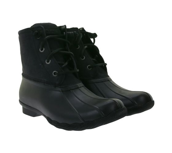 SPERRY Saltwater Damen Boots wasserdichte Stiefelette mit Echtleder und Wave-Siping-Technologie STS88108 Schwarz