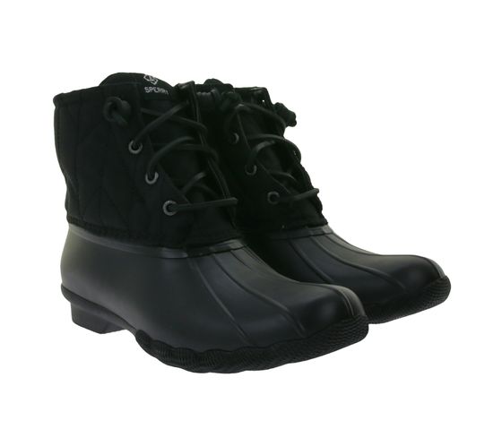 SPERRY Saltwater SeaCycled Damen Boots wasserdichte Stiefelette nachhaltig mit Wave-Siping-Technologie STS87936 Schwarz