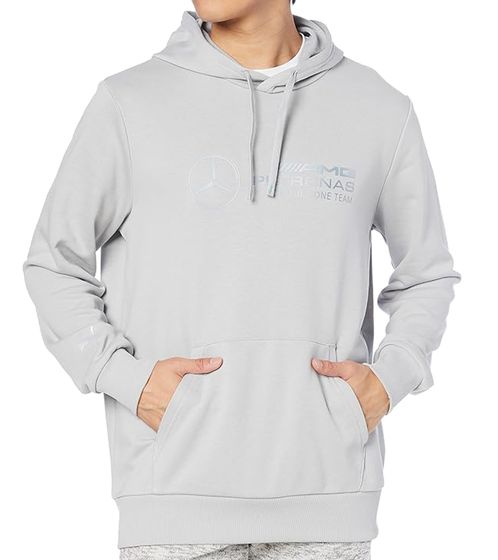 PUMA X Mercedes-Benz AMG Petronas F1 MAPF1 LS Statement men's hooded sweater with reflective logo print cotton hoodie 621158 02 gray