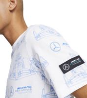 T-shirt homme Puma X Mercedes-Benz AMG Petronas F1, chemise en coton élégante avec imprimé de voiture de course sur toute la surface 621156 03 Blanc