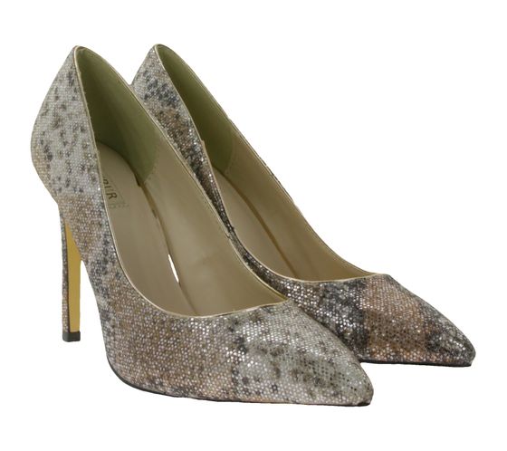 MENBUR Damen High Heels Abend-Sandaletten mit Stiletto-Absatz glitzernde Ausgeh-Schuhe 07061 0097 Silber/Beige/Rosa