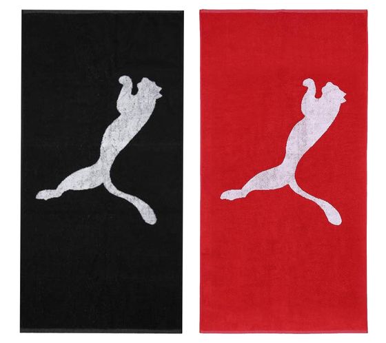 PUMA Baumwoll-Badetuch Frottee-Handtuch mit großem Marken-Logo 50cm x 100cm 054553 Rot oder Schwarz