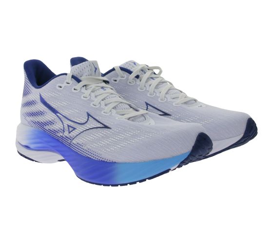 Chaussures de jogging pour hommes MIZUNO Wave Rider 28 Chaussures de course avec mousse Enerzy et plaque Wave J1GC240301 Blanc/Bleu