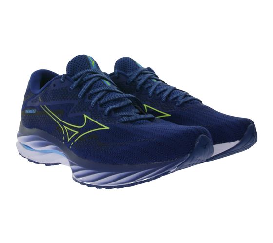 Chaussures de jogging pour hommes MIZUNO Wave Rider 27 Chaussures de course avec mousse Enerzy et plaque Wave J1GC230353 Blanc/Bleu/Jaune