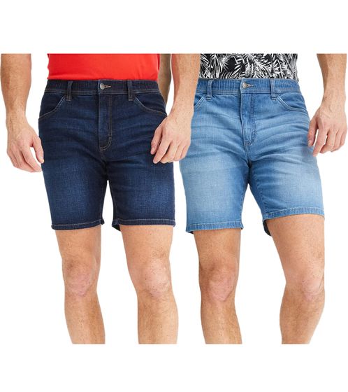 leichte Herren Long Jeans-Shorts Loose-Fit Denim-Bermuda mit Bequembund kurze Hose aus Bio-Baumwolle in Dunkel-Blau oder Hell-Blau