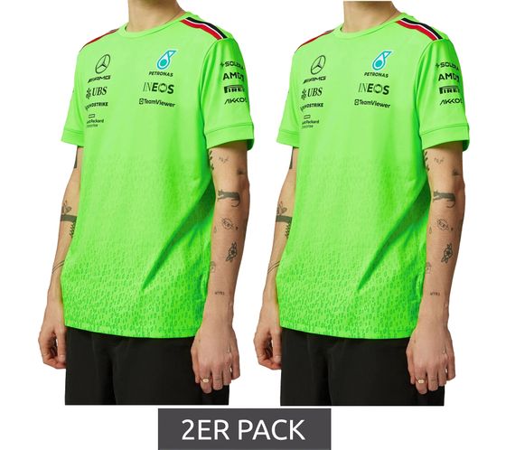 Pack of 2 Mercedes-Benz AMG Petronas F1 men's T-shirt with sponsor logos, short-sleeved shirt 701223440 001 neon green