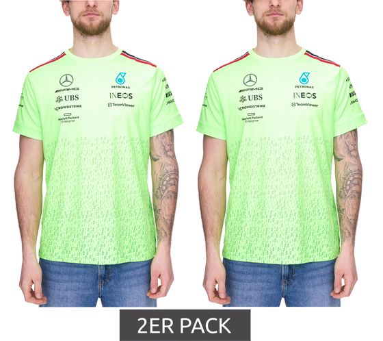 Pack of 2 Mercedes-Benz AMG Petronas F1 men's T-shirt with sponsor logos, short-sleeved shirt 701223440 001 neon green