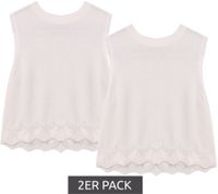 Lot de 2 hauts d'été simples pour filles, chemise en coton, haut tricoté, chemise col rond 915913 blanc