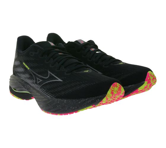 Chaussures de jogging pour femmes et hommes MIZUNO Wave Rider 28 Chaussures de course avec mousse Enerzy et plaque Wave J1GC246301 Noir/Argent/Coloré