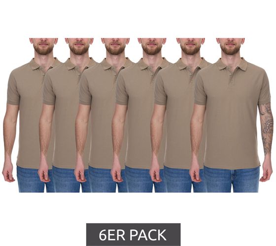 6er Pack SANTINO Max Herren schlichtes Polo-Hemd Polo-Shirt Baumwoll-Shirt Kurzarm-Shirt Hellbraun