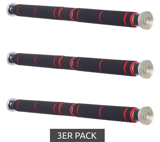 3er Pack matatasports by ZWILLINGSHERZ Klimmzugstange Handpolster Türreck-Stange ohne Schrauben Reckstange Türrahmen Sport Heimtrainer 61-100 cm Edelstahl Schwarz/Rot