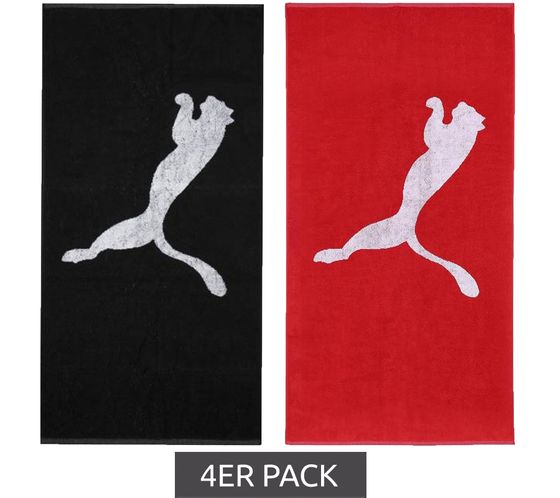 Pack of 4 PUMA cotton bath towels, fitness towel, terry towel with large brand logo 50cm x 100cm 054553 Red or Black