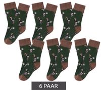 6 pairs of Moustard children's cotton socks with ostrich all-over print patterned stopper socks baby socks 20S-OSTR-012 brown/green/pink 6 pairs of Moustard children's cotton socks with ostrich all-over print patterned stopper socks baby socks 20S-OSTR-012 brown/green/pink