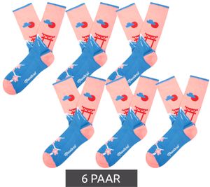 6 paia di calzini di cotone color senape con motivo a fiori di ciliegio chiaro, calze lunghe 22S-FUJI rosa/blu/rosso/bianco