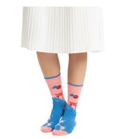 6 pairs of Moustard cotton socks with a light cherry blossom pattern, patterned long socks 22S-FUJI pink/blue/red/white