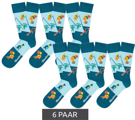 6 pairs of Moustard Eye of Horus cotton socks with Egyptian symbols patterned long socks 20S-EYEH blue/yellow/orange/green