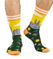 6 paires de chaussettes homme en coton Moustard Barcelona avec imprimé all-over skyline de Barcelone, chaussettes longues rayées et à motifs 17S-BCN Vert/Orange/Jaune