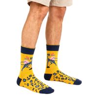 6 Paar Moustard Leopard Baumwoll-Socken Leoparden Design und Musterung gemusterte lange Strümpfe 20S-JACK 22S-LEO Blau/Gelb/Rosa