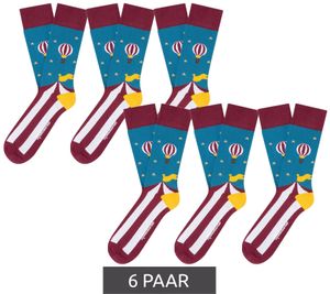 6 paia di calzini in cotone Moustard Circus and Baloons Calzini lunghi a righe e fantasia con mongolfiere, modello Circus, 20S-CIRCUS Blu/Rosso/Giallo/Bianco