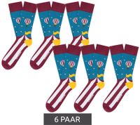 6 paia di calzini in cotone Moustard Circus and Baloons Calzini lunghi a righe e fantasia con mongolfiere, modello Circus, 20S-CIRCUS Blu/Rosso/Giallo/Bianco