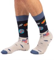 Lot de 6 paires de chaussettes longues en coton pour homme avec motif astronaute d'atterrissage sur la lune Moustard et imprimé spatial 17S-MOON Bleu clair/gris