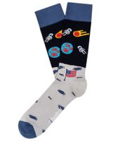 Lot de 6 paires de chaussettes longues en coton pour homme avec motif astronaute d'atterrissage sur la lune Moustard et imprimé spatial 17S-MOON Bleu clair/gris
