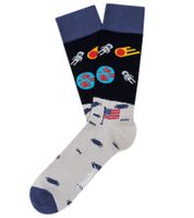 Lot de 6 paires de chaussettes longues en coton pour homme avec motif astronaute sur la lune Moustard, avec imprimé spatial, bleu foncé/gris