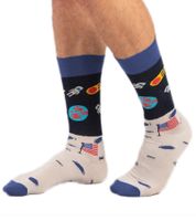 Lot de 6 paires de chaussettes longues en coton pour homme avec motif astronaute sur la lune Moustard, avec imprimé spatial, bleu foncé/gris