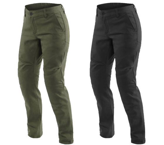 DAINESE Chinos Lady Tex Damen Motorrad-Hose mit Pro-Shape 2.0-Protektoren Motorrad-Chino Motorsport-Hose 202755145 Schwarz oder Olive