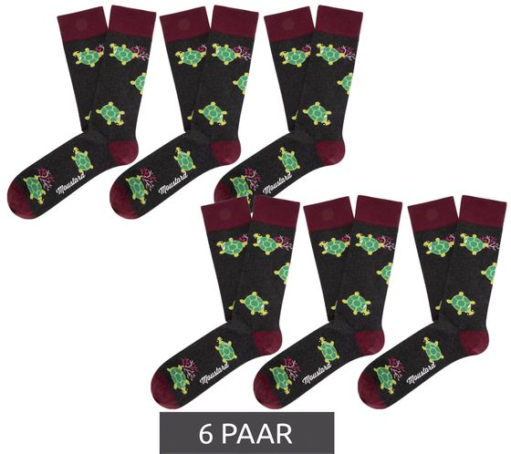 6 Paar Moustard Herren Baumwoll-Socken mit Schildkröten Animal-Print gemusterte lange Strümpfe 19S-SEAT Rot/Grün/Grau