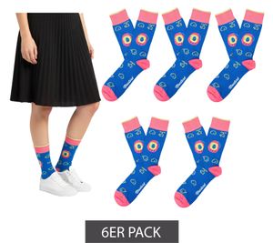 Lot de 6 paires de chaussettes en coton Moustard Digipet, motif Tamagotchi, style rétro, bas longs à motifs de jeu, 22S-DIGI, bleu foncé/rose/jaune