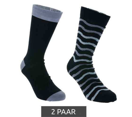 2 Paar HEALTHY SEAS Baumwoll-Strümpfe nachhaltige lange Socken aus rezyklierten Fischernetzen und Bio Baumwolle Uni und mit Muster Dunkelblau