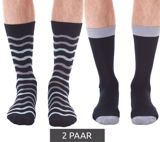 2 Paar HEALTHY SEAS Baumwoll-Strümpfe nachhaltige lange Socken aus rezyklierten Fischernetzen und Bio Baumwolle Uni und mit Muster Dunkelblau