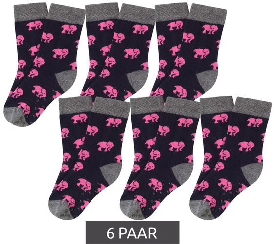 6 Paar Moustard Kinder-Socken aus Baumwolle Stopper-Socken mit Elefanten-Print Kleinkinder-Socken 20S-ELEP Schwarz/Rosa/Grau