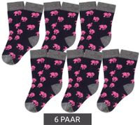6 paires de chaussettes enfant coton Moustard, chaussettes imprimé éléphant, chaussettes bambin 20S-ELEP noir/rose/gris