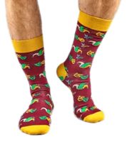 6 Paar Moustard Mardi Grass Herren Baumwoll-Socken mit Harlekin und Narrenkappen Allover-Print gemusterte lange Strümpfe 17S-MGRASS-M Gelb/Dunkelrot/Gelb