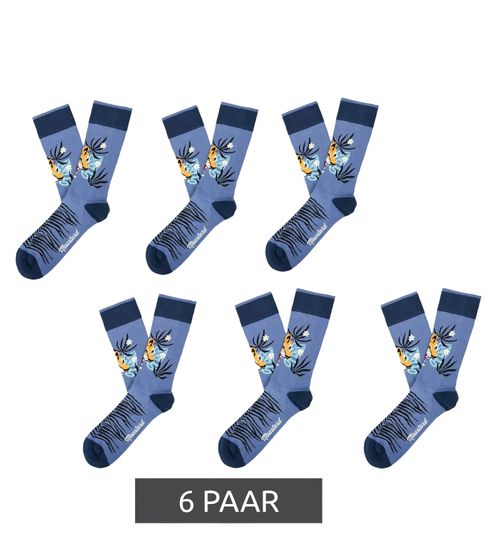 6 Paar Moustard Tiger Herren Baumwoll-Socken mit Tiger Allover-Print gemusterte lange Strümpfe 22S-TIGER Blau/Schwarz/Orange