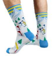 6 Paar Moustard Ski Herren Baumwoll-Socken mit Skipisten-Print gemusterte lange Strümpfe 17S-SKI Weiß/Hellblau/Rot/Grün