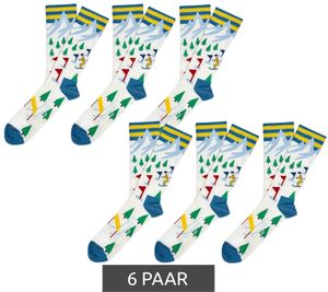 6 pairs of Moustard Ski men's cotton socks with ski slope print patterned long socks 17S-SKI_02 White/Dark Blue/Red/Green