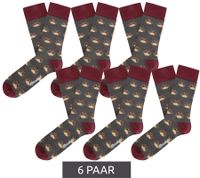 6 Paar Moustard Owl  Baumwoll-Socken mit Eulen-Allover-Print gemusterte lange Strümpfe 20S-OWL Grau/Rot/Beige 6 Paar Moustard Owl  Baumwoll-Socken mit Eulen-Allover-Print gemusterte lange Strümpfe 20S-OWL Grau/Rot/Beige