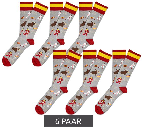 6 pairs of Moustard San Fermin cotton socks with bullfighting symbols and Spanish flag on the waistband patterned long socks 17SSFER gray/red/yellow