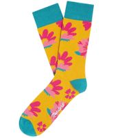 6 paia di calzini lunghi in cotone con stampa floreale Moustard Witty, motivo a fiori gialli, 19S-YFLOW turchese/arancione/rosa